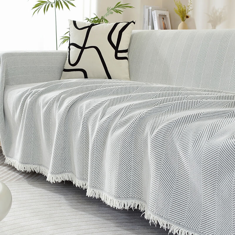 Chenille Blanket Herringbone Tassel Outdoor Garden Sofa Cover Sofa Throw Blanket