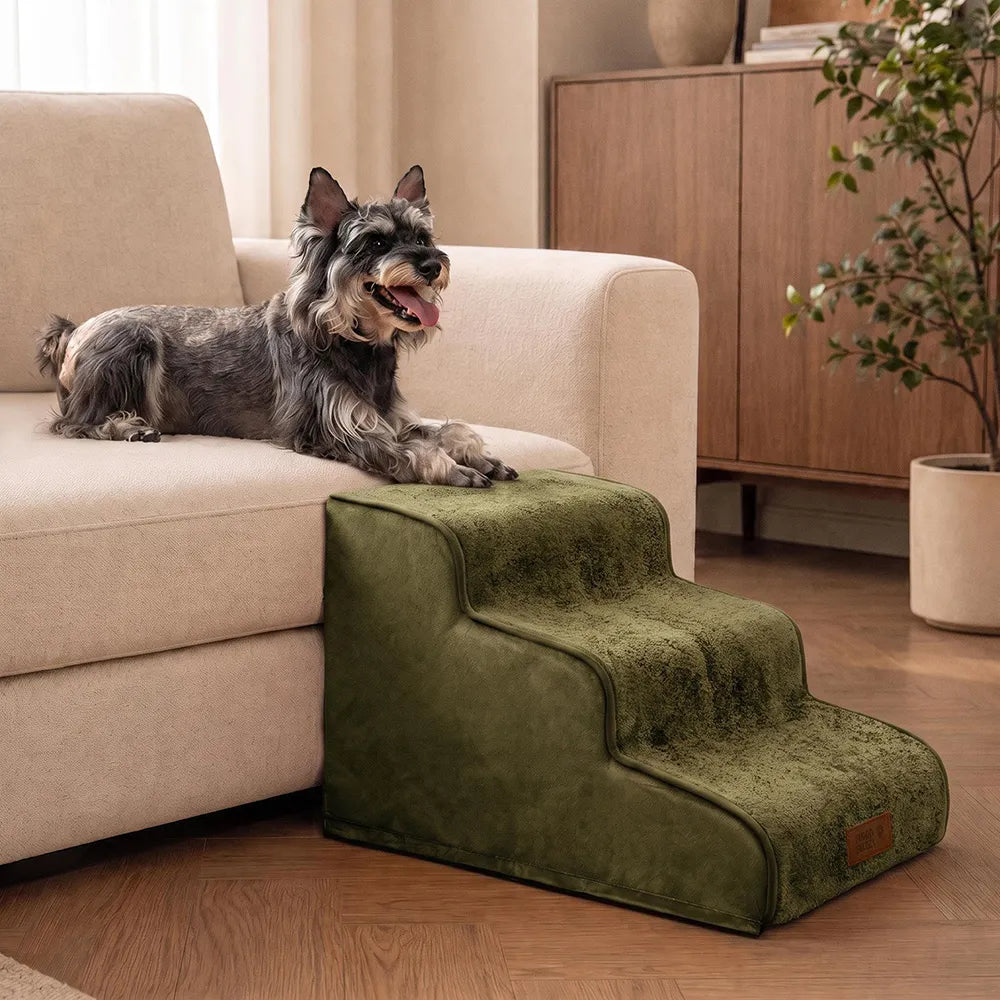 2-in-1 Foam Dog Stairs & Pet Mat with Plush Velvet Cover