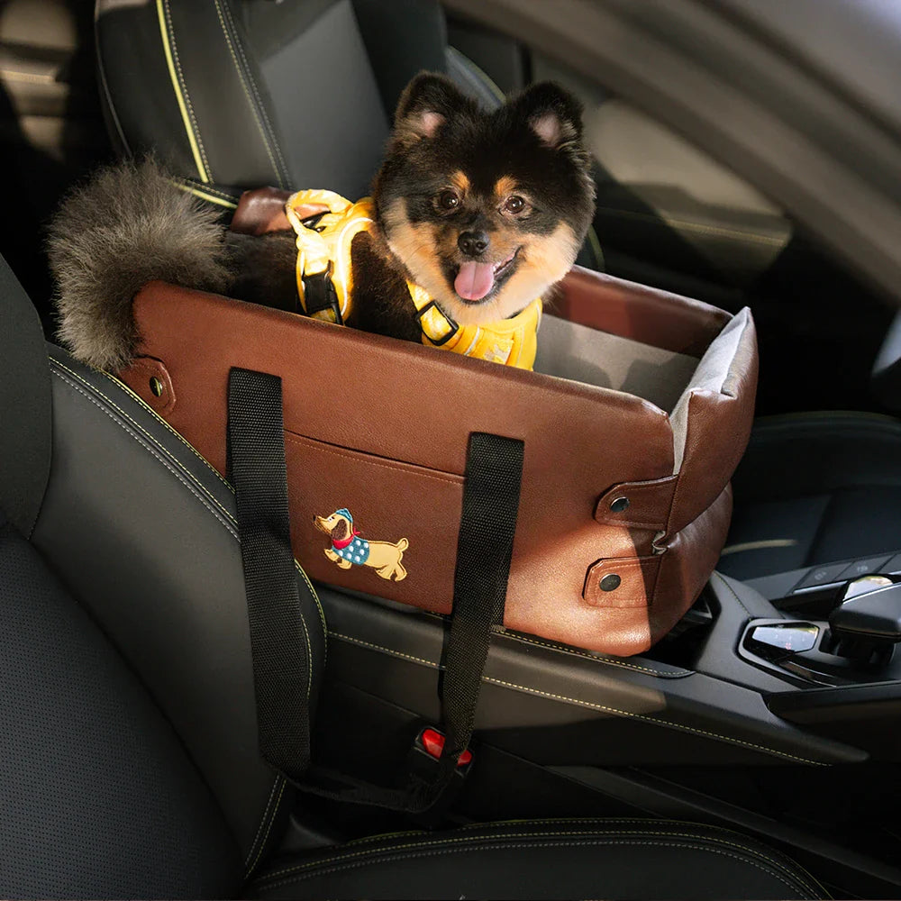 Portable Travel Faux Leather Waterproof Centre Console Pet Car Seat