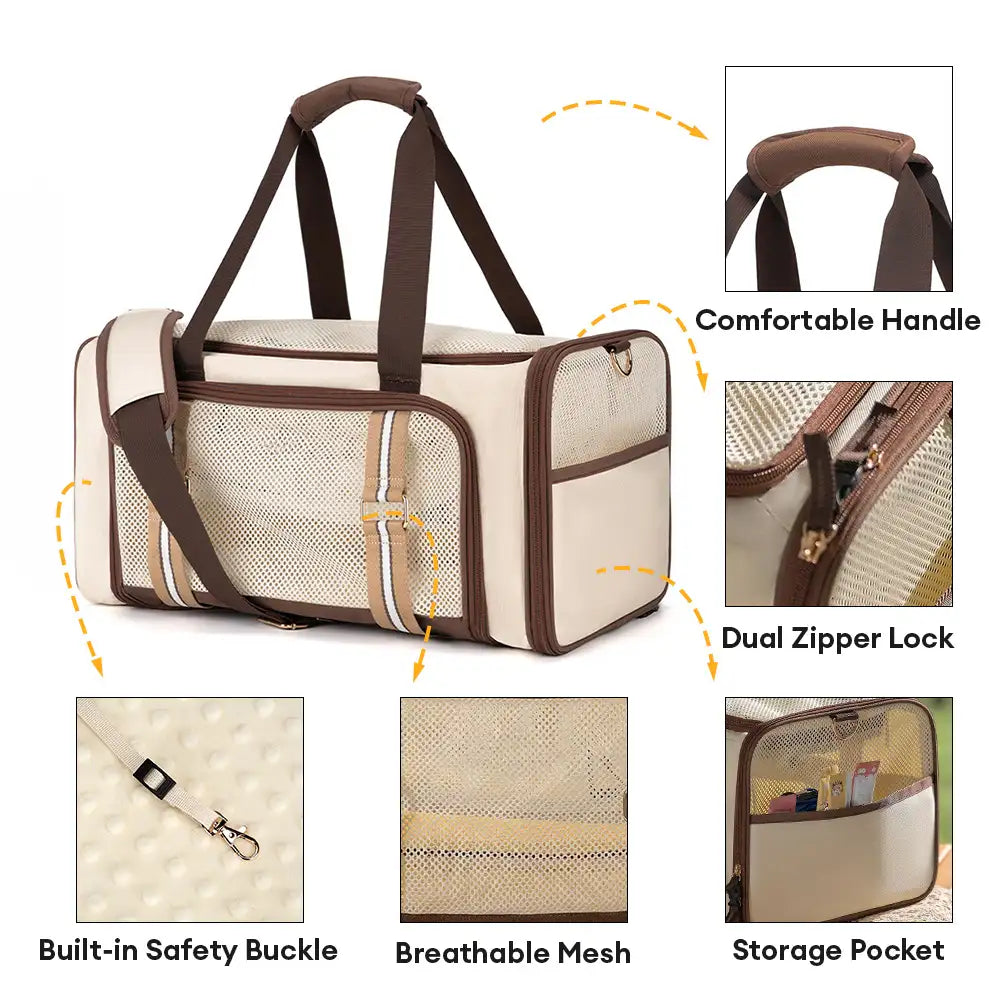 3 In 1 Breathable Large-Capacity Expandable Cat Carrier Bag for Travel and Airline