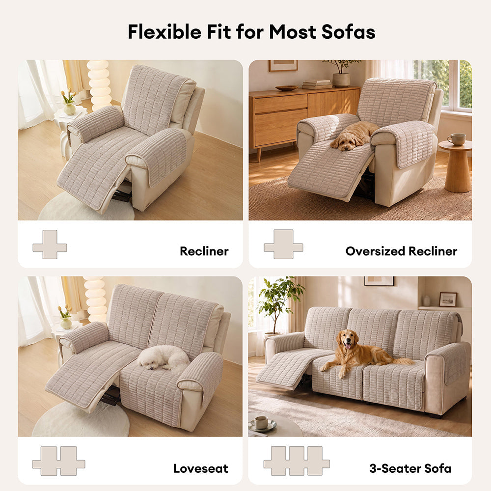 One-Piece Flannel Non-Slip Recliner Sofa Cover with Elastic Straps - Cozy Nest