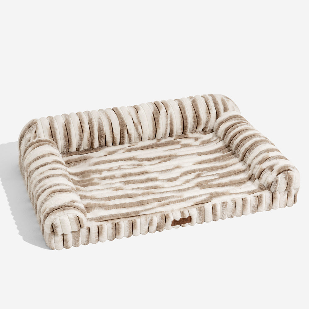 Fluffy Striped Orthopaedic Bolster Dog Bed - Luxe Comfort