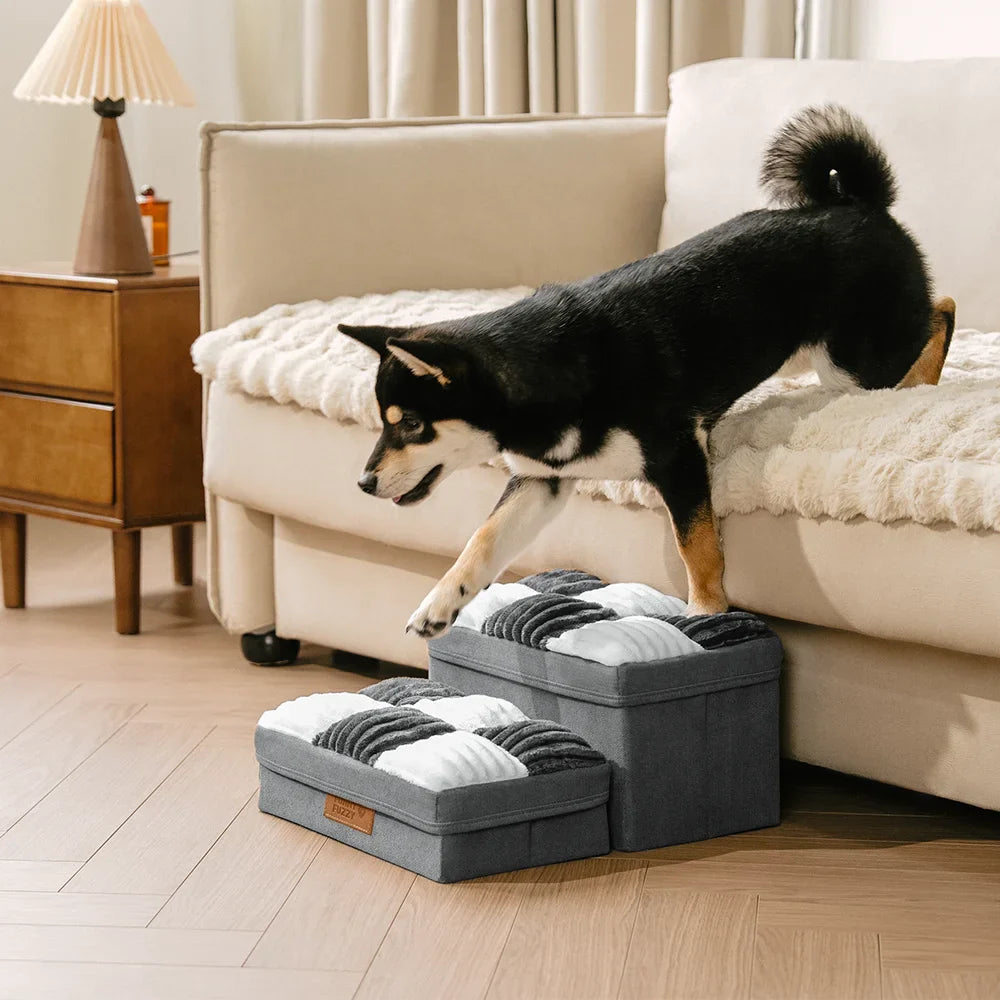 Detachable Chessboard Plaid Handcrafted Dog Steps with Storage - Foldable Steps