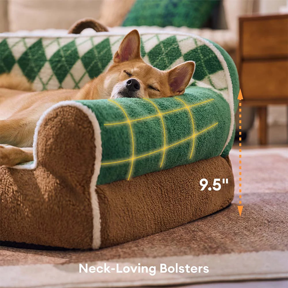 Diamond-Quilted Sherpa Orthopaedic Dog & Cat Sofa Bed - Cocoa Pine