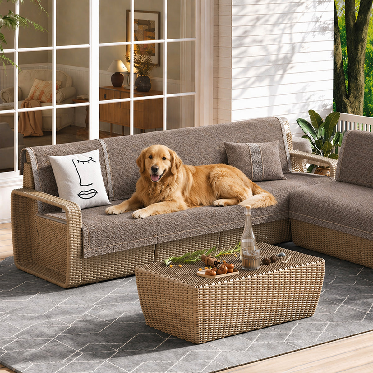 All-Season Modern Tweed Woven Chenille Anti-Slip Sofa Cover