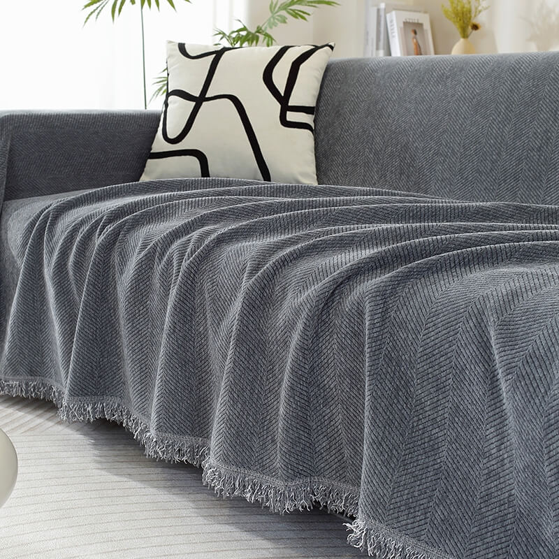 Chenille Blanket Herringbone Tassel Outdoor Garden Sofa Cover Sofa Throw Blanket