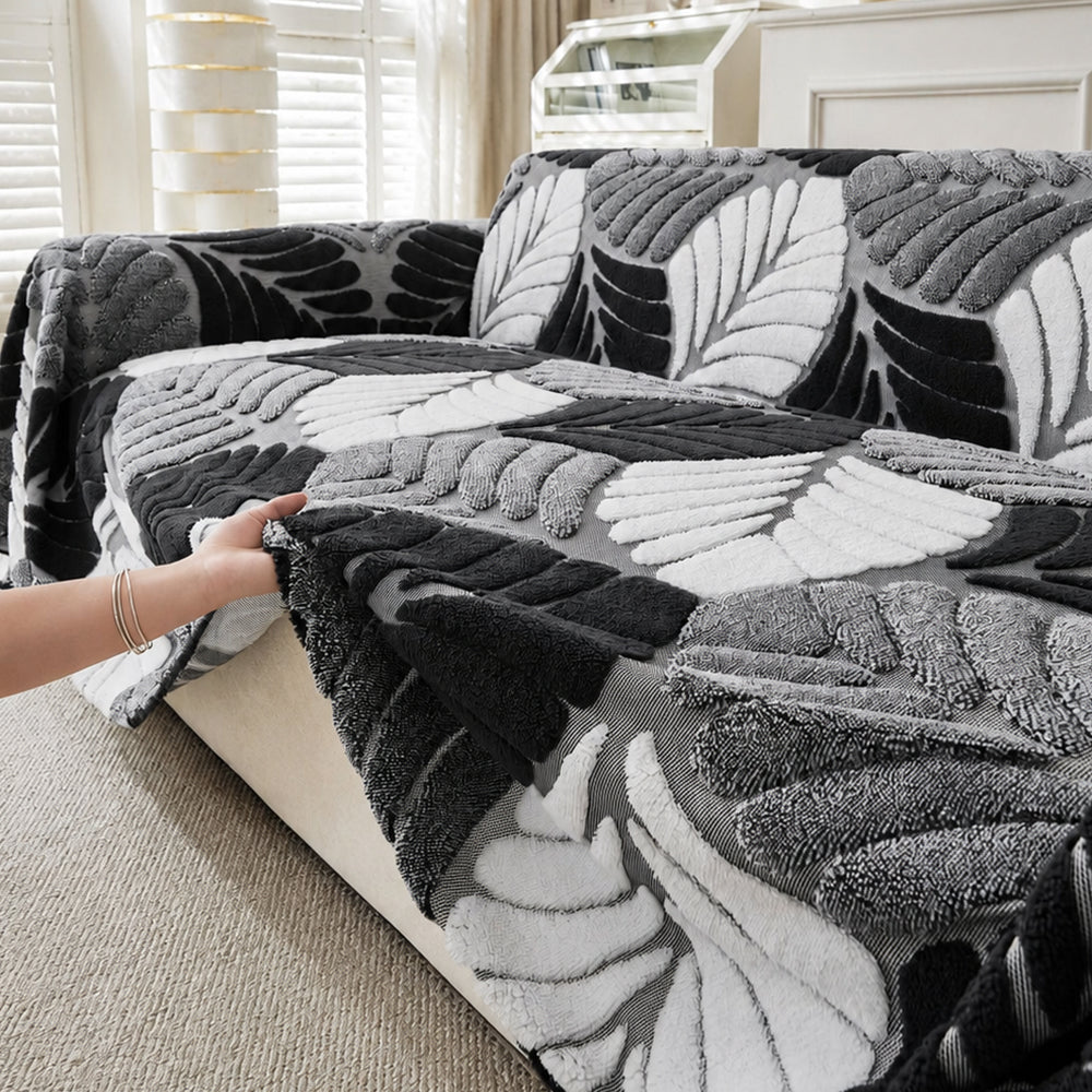 Pet-Friendly Thickened Soft Plush Leaf-Patterned Sofa Throw Sofa Cover