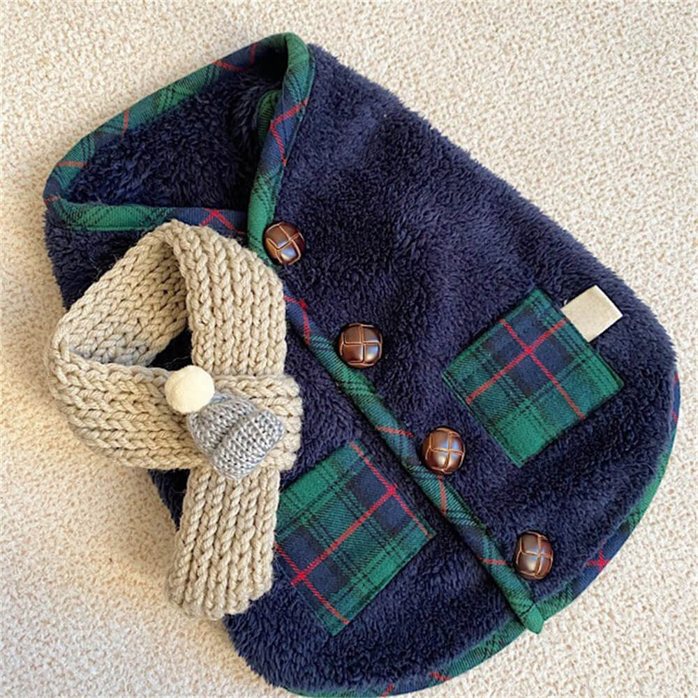 Plaid Winter Dog Jacket with Scarf – Festive and Cosy for the Holidays Dog Clothes