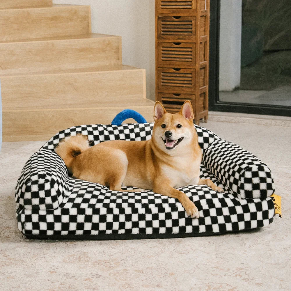 Chequerboard Thick & Fluffy Washable Orthopaedic Dog Sofa Bed - CheckMate