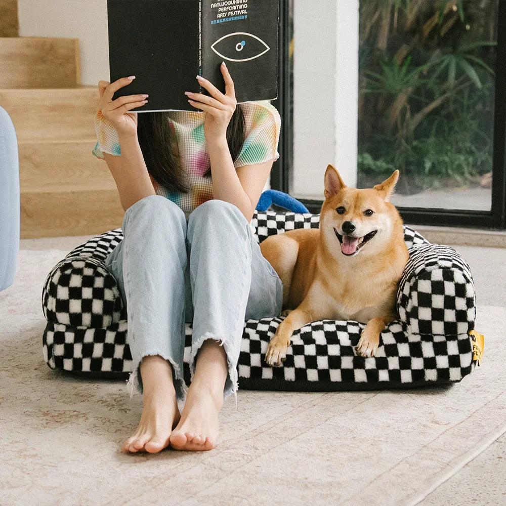 Chequerboard Thick & Fluffy Washable Orthopaedic Dog Sofa Bed - CheckMate