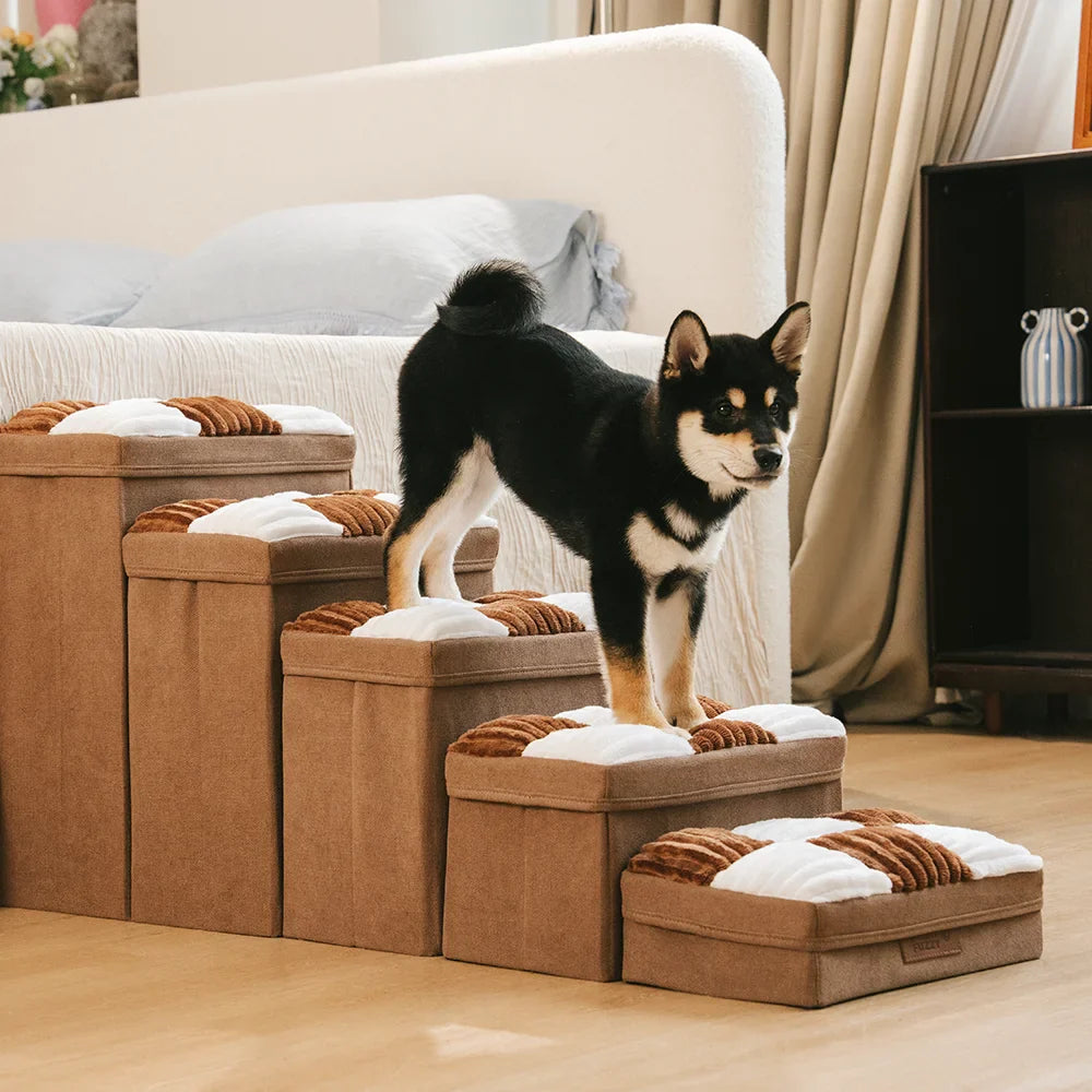 Detachable Chessboard Plaid Handcrafted Dog Steps with Storage - Foldable Steps