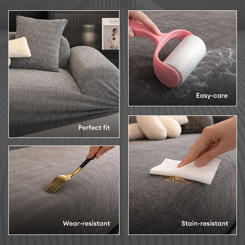 Herringbone Full Coverage Scratch-Resistant Sofa Protection Magic Stretch Corner Couch Cover