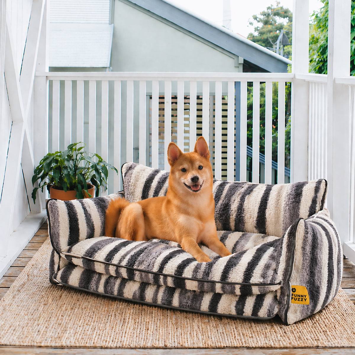 Trendy Striped Faux Lambswool Double Layer Dog Sofa Bed