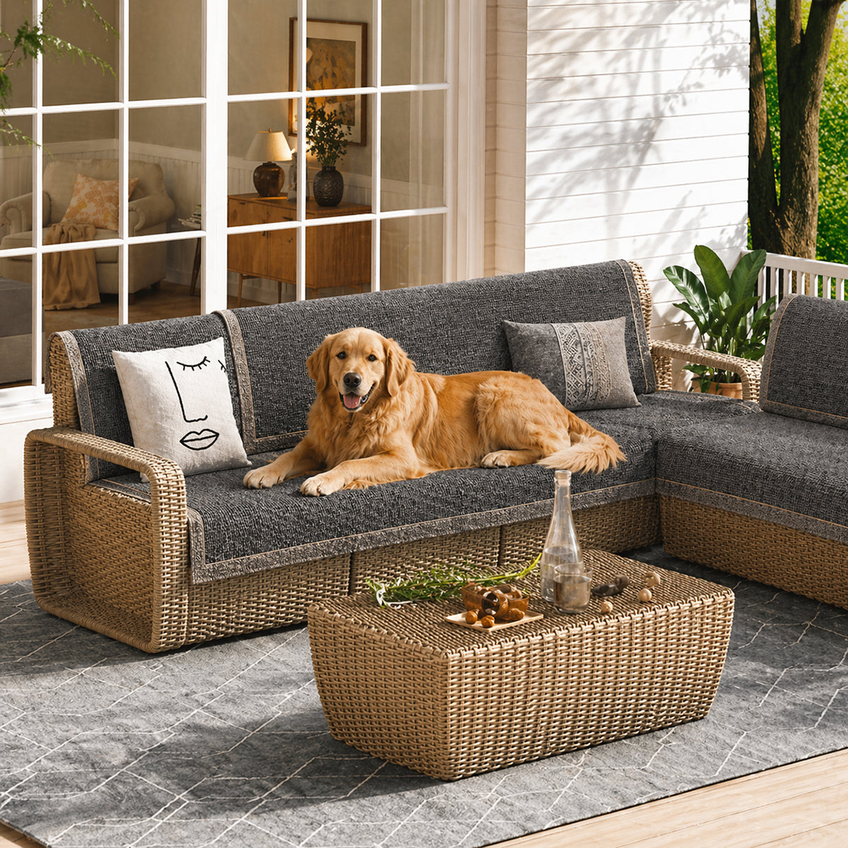 All-Season Modern Tweed Woven Chenille Anti-Slip Sofa Cover