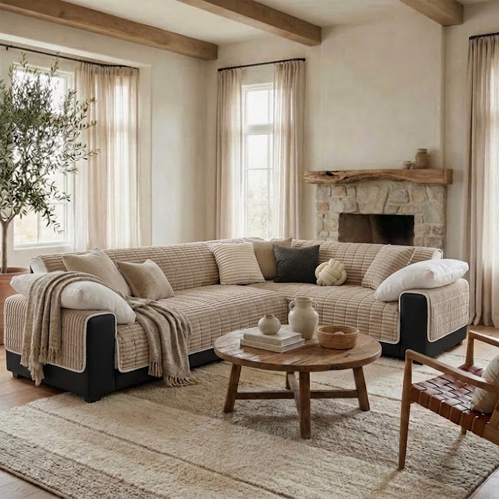 One-Piece Cozy Flannel Sofa Protection Non-Slip Corner Couch Cover