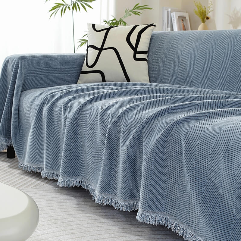 Chenille Blanket Herringbone Tassel Outdoor Garden Sofa Cover Sofa Throw Blanket