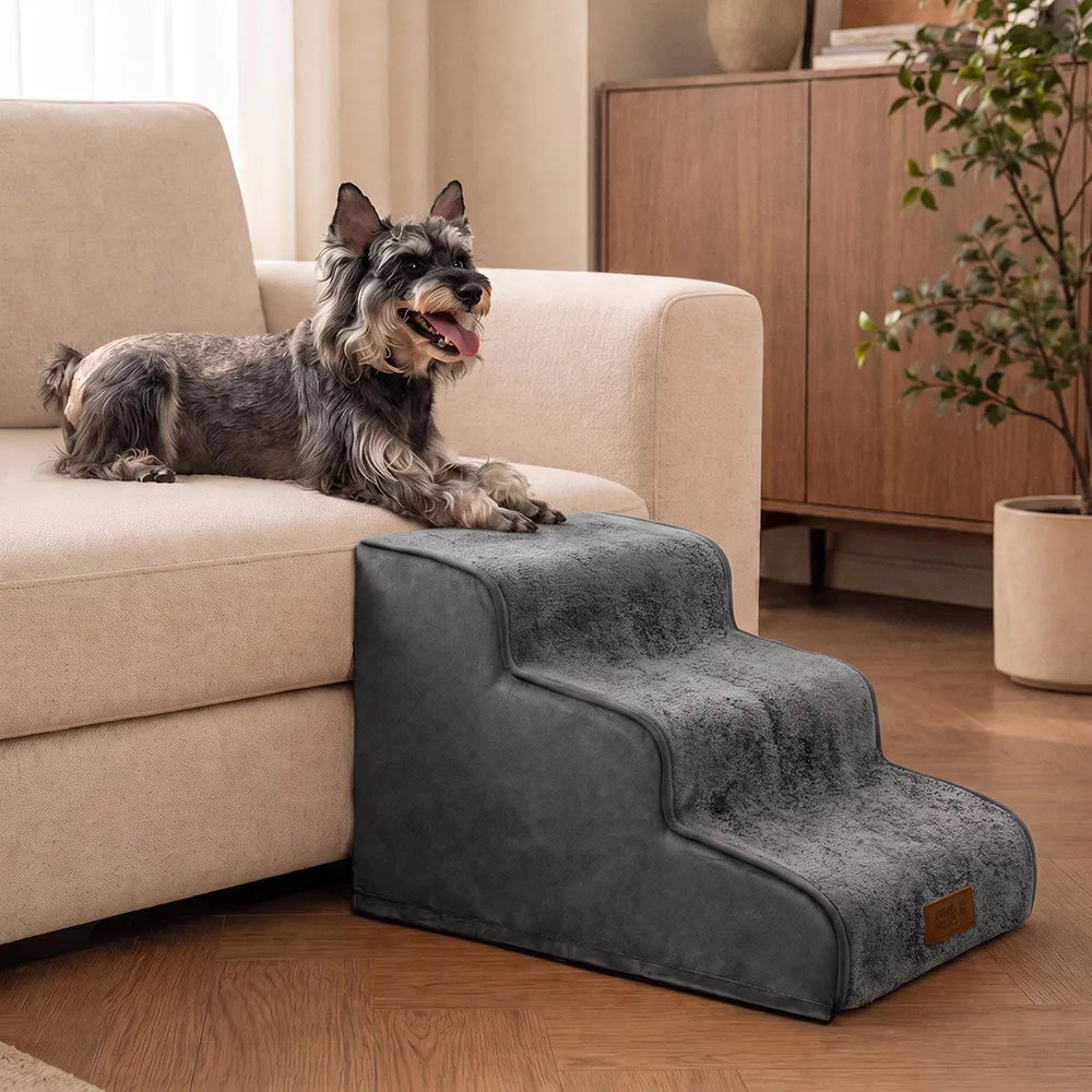 2-in-1 Foam Dog Stairs & Pet Mat with Plush Velvet Cover