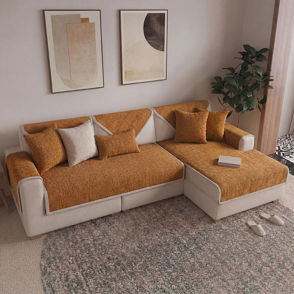 Waterproof Antimicrobial Simple Chenille Fabric Anti-scratch Corner Couch Cover
