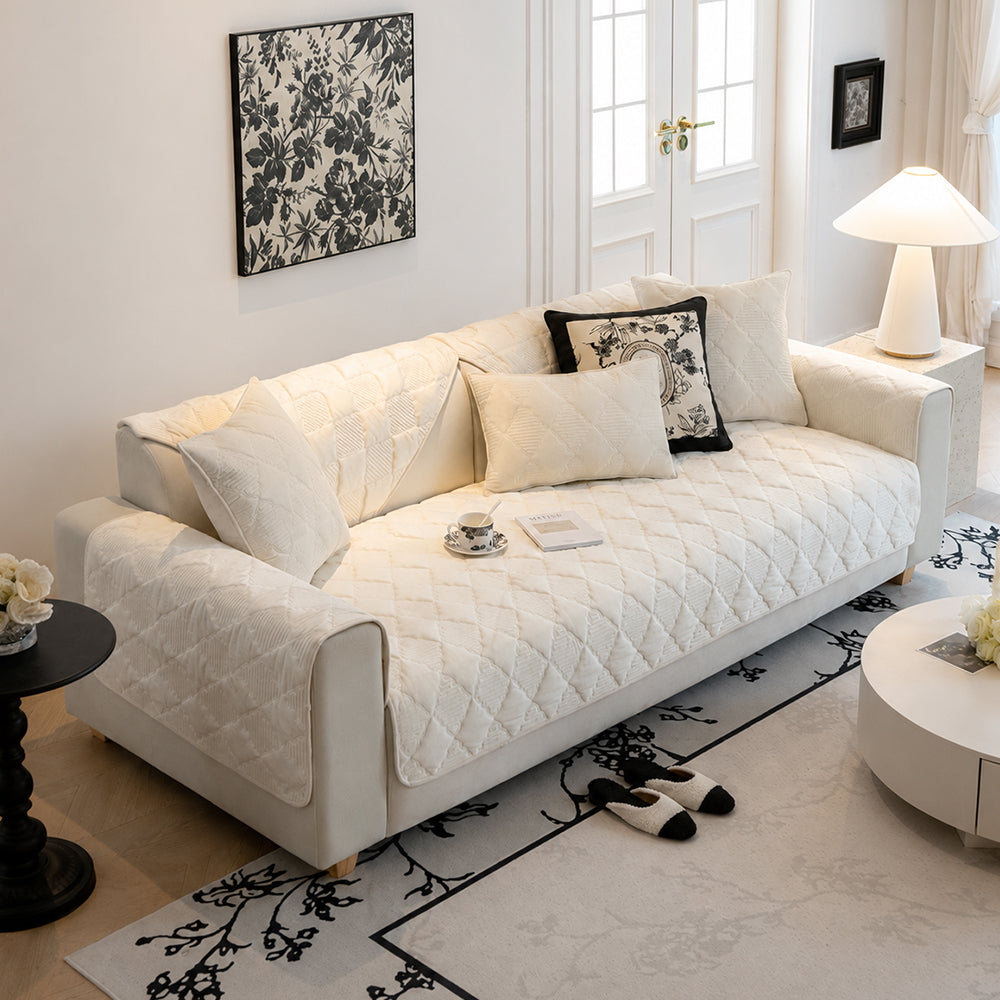Soft Plush Velvet Star-Pattern Quilted Non-Slip Sofa Cover