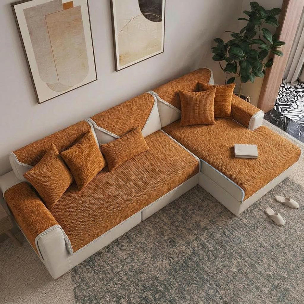 Waterproof Antimicrobial Simple Chenille Fabric Anti-scratch Corner Couch Cover