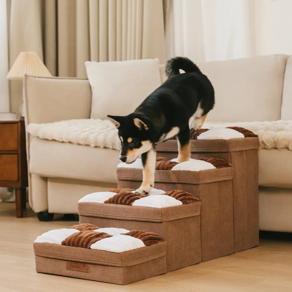 Detachable Chessboard Plaid Handcrafted Dog Steps with Storage - Foldable Steps