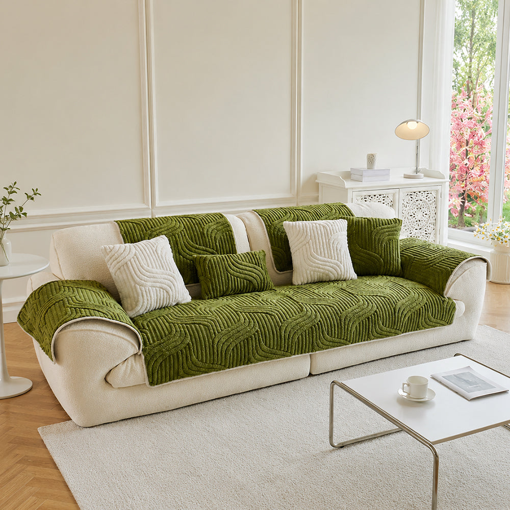 Soft Plush Geometric Textured Non-Slip Sofa Cover
