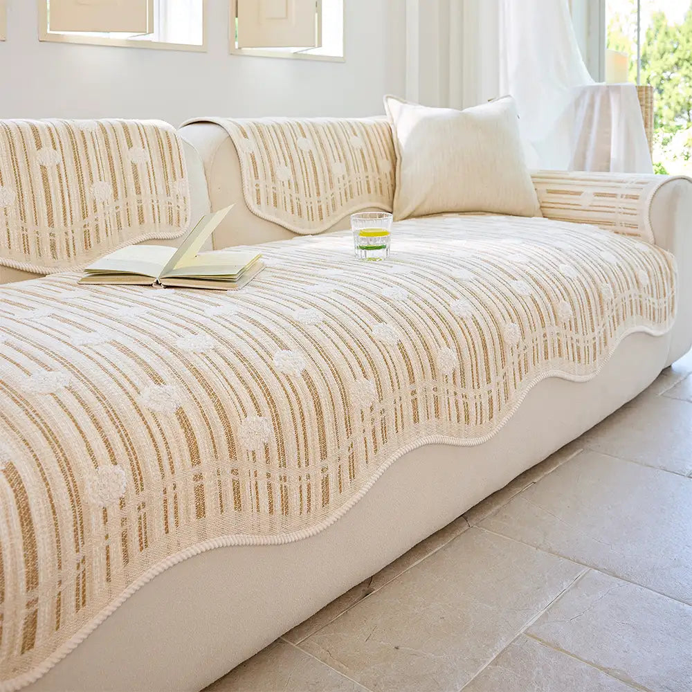 Modern Textured Striped Chenille Non-Slip Sofa Cover