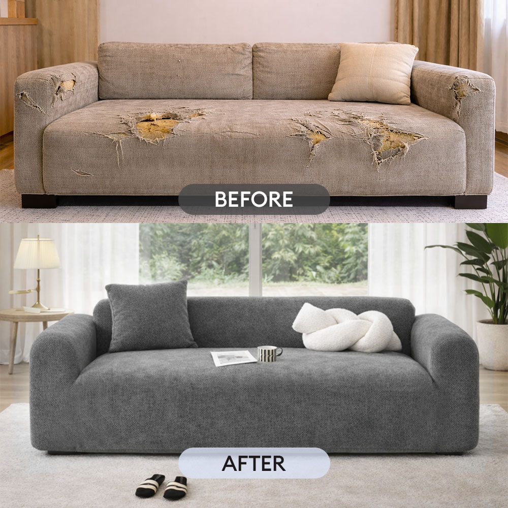 Herringbone Full Coverage Scratch-Resistant Sofa Protection Magic Stretch Corner Couch Cover