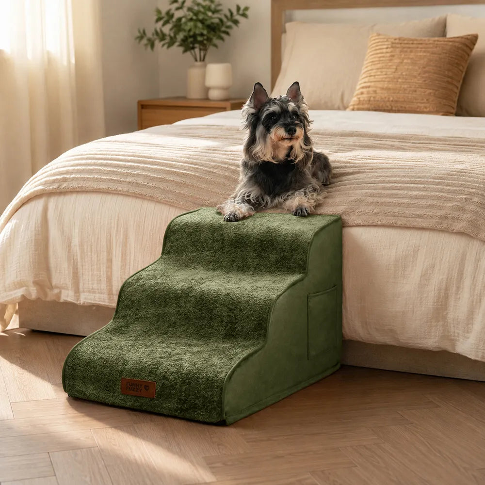 2-in-1 Foam Dog Stairs & Pet Mat with Plush Velvet Cover