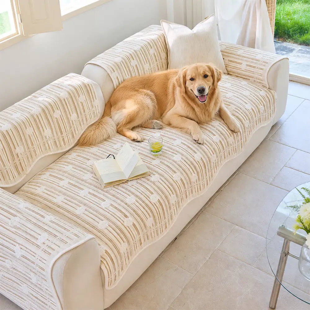 Modern Textured Striped Chenille Non-Slip Sofa Cover