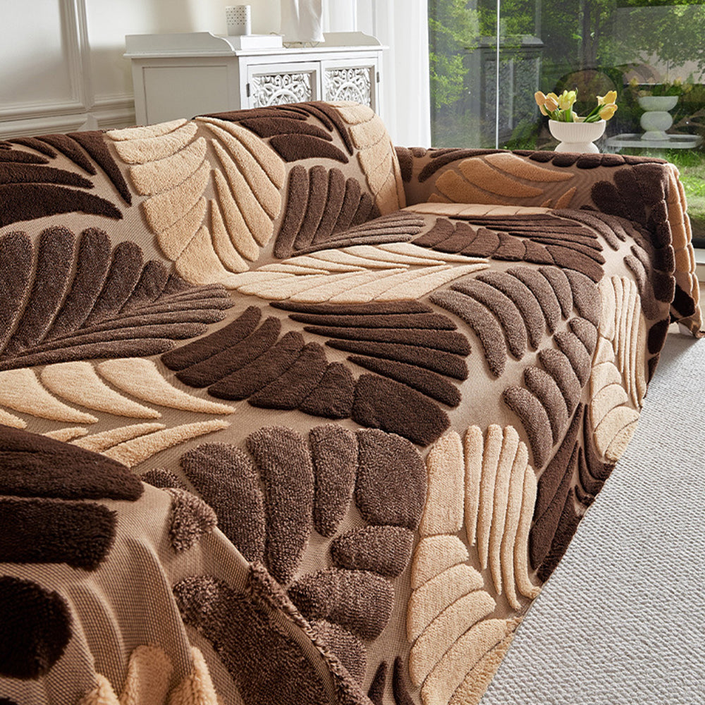 Pet-Friendly Thickened Soft Plush Leaf-Patterned Sofa Throw Sofa Cover