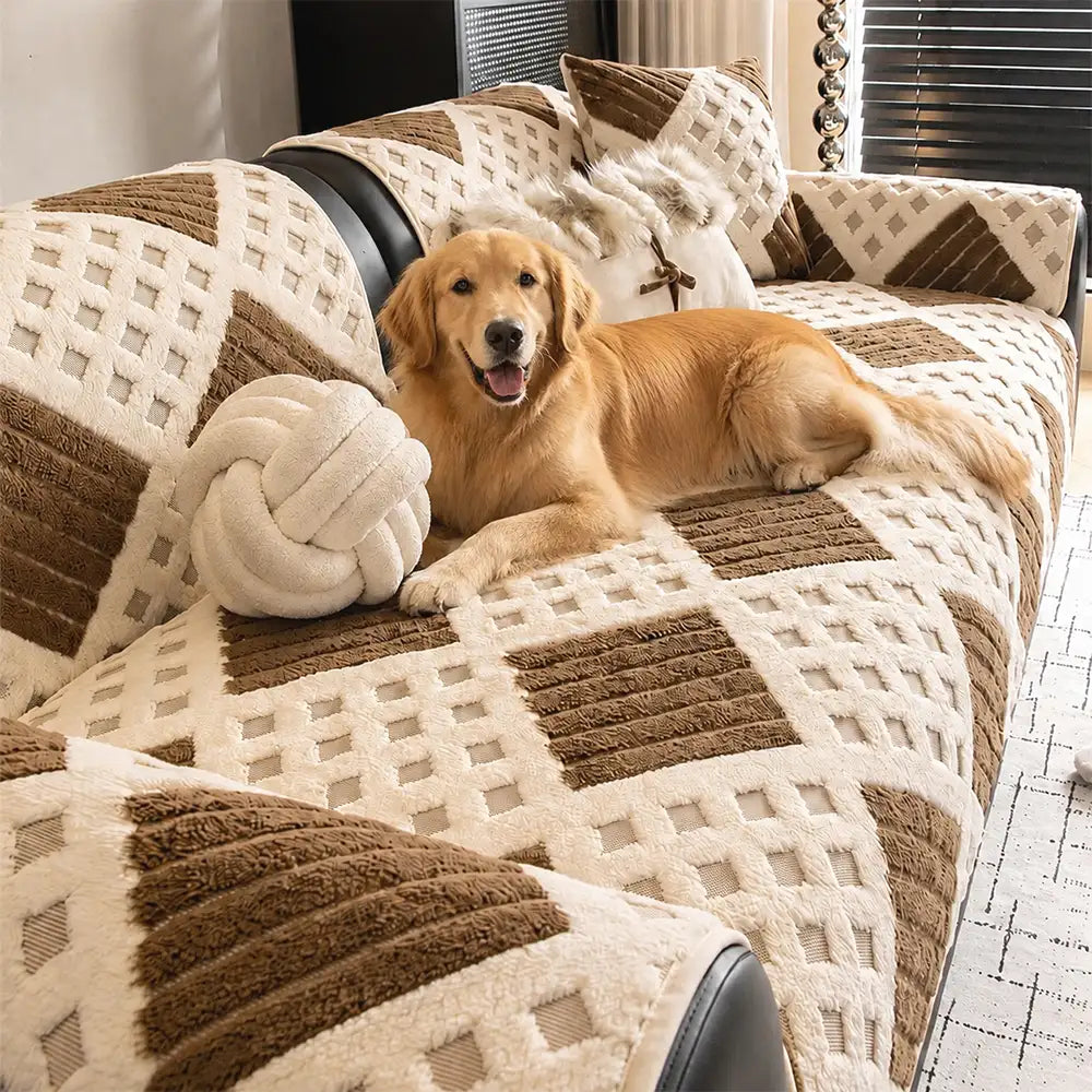 Thick Waffle-Textured Plush Non-Slip Sofa Cover