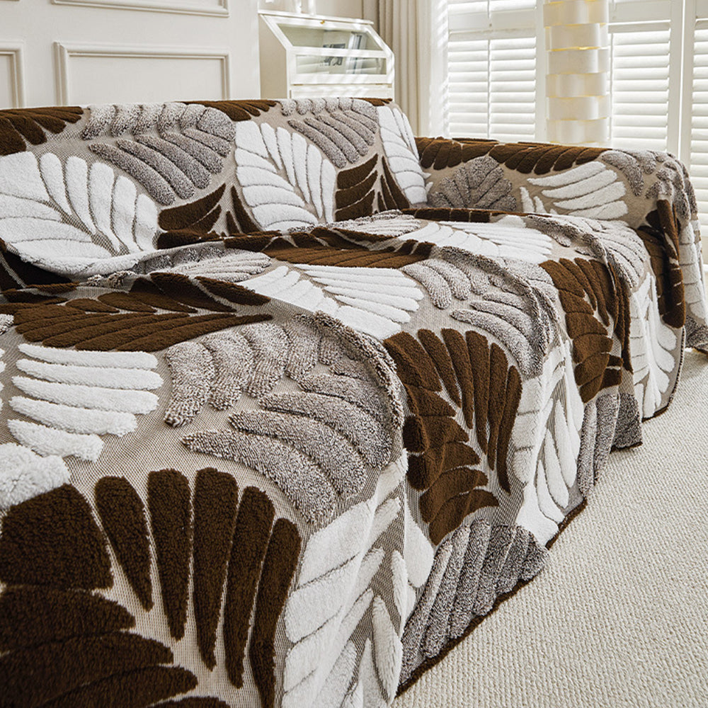 Pet-Friendly Thickened Soft Plush Leaf-Patterned Sofa Throw Sofa Cover