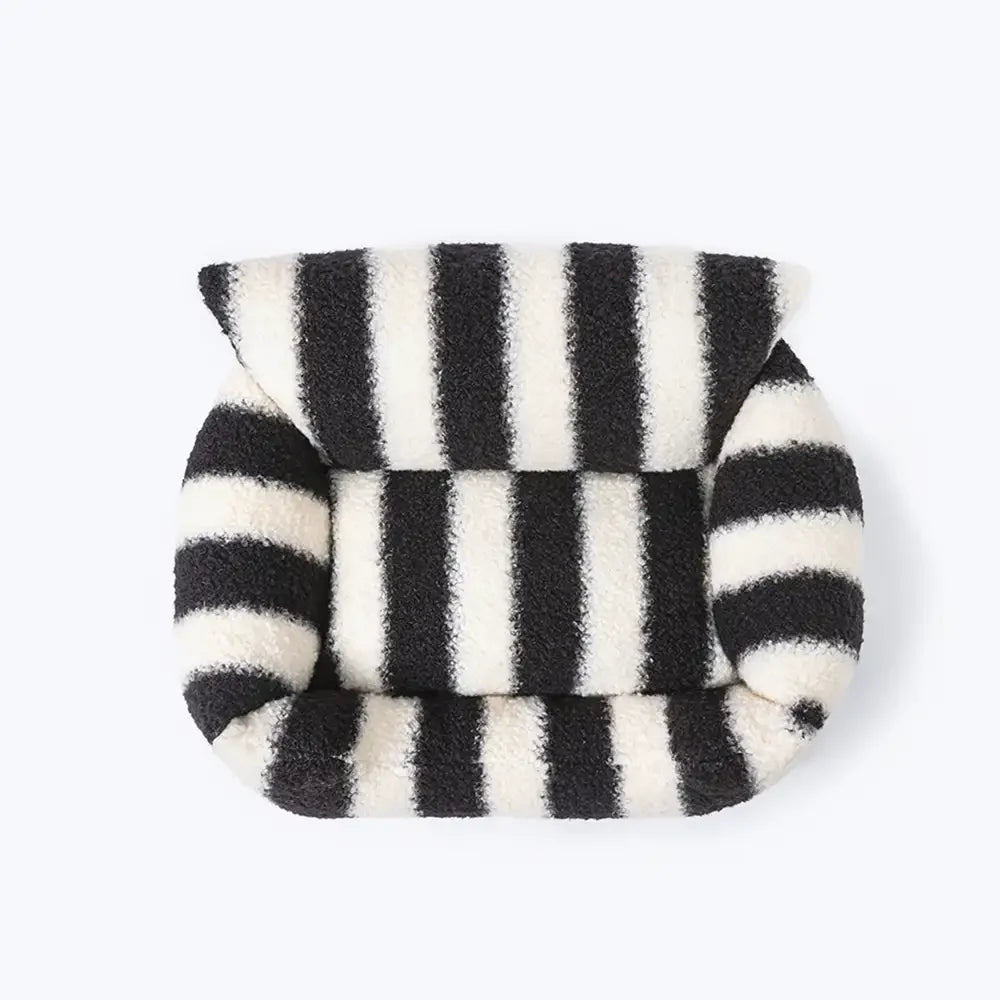 Black & White Stripe Faux Lambs Wool Soft Dog & Cat Sofa Bed - Winter Piano Keys