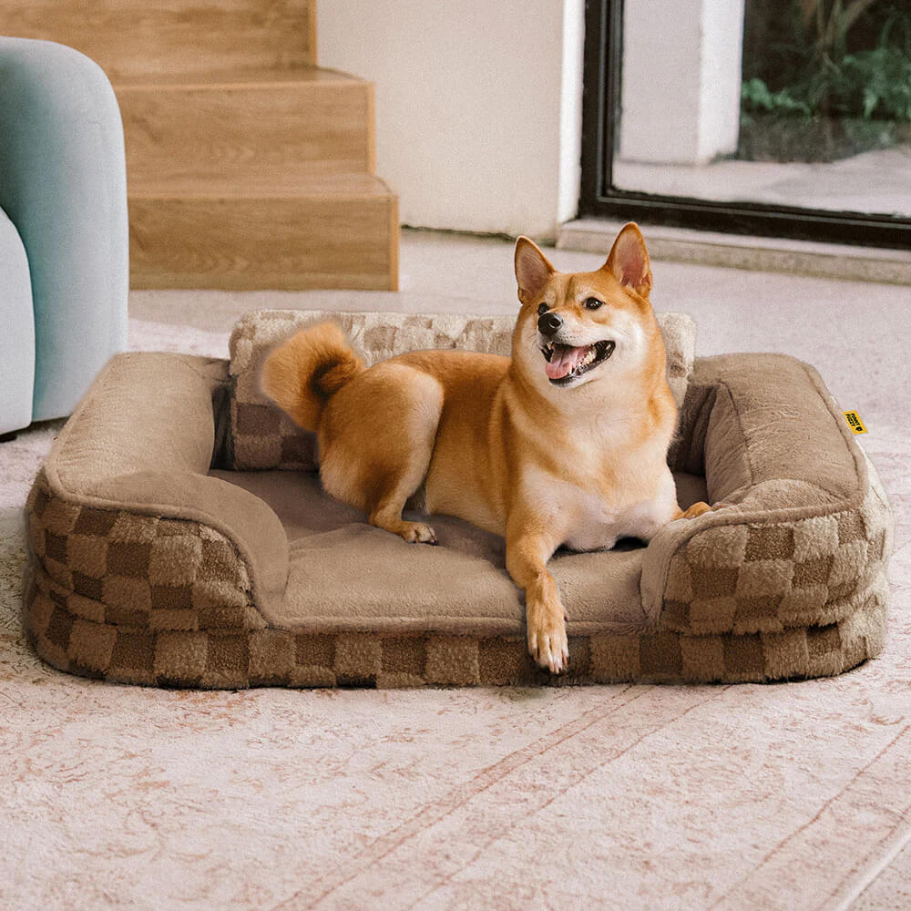 Chequered Fluffy Warm Washable Orthopaedic Dog Bolster Bed – CloudNooki