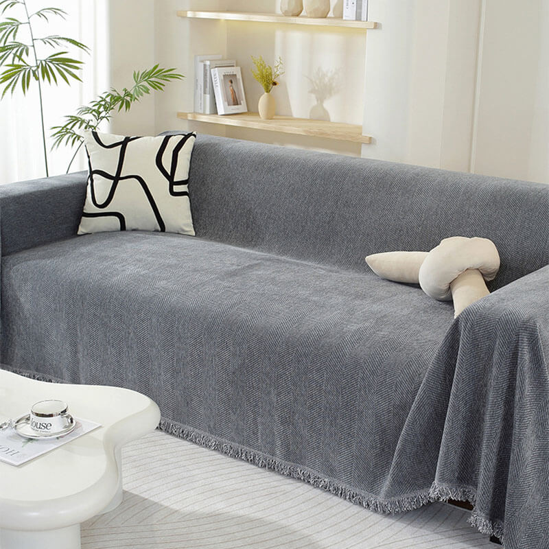 Chenille Blanket Herringbone Tassel Outdoor Garden Sofa Cover Sofa Throw Blanket
