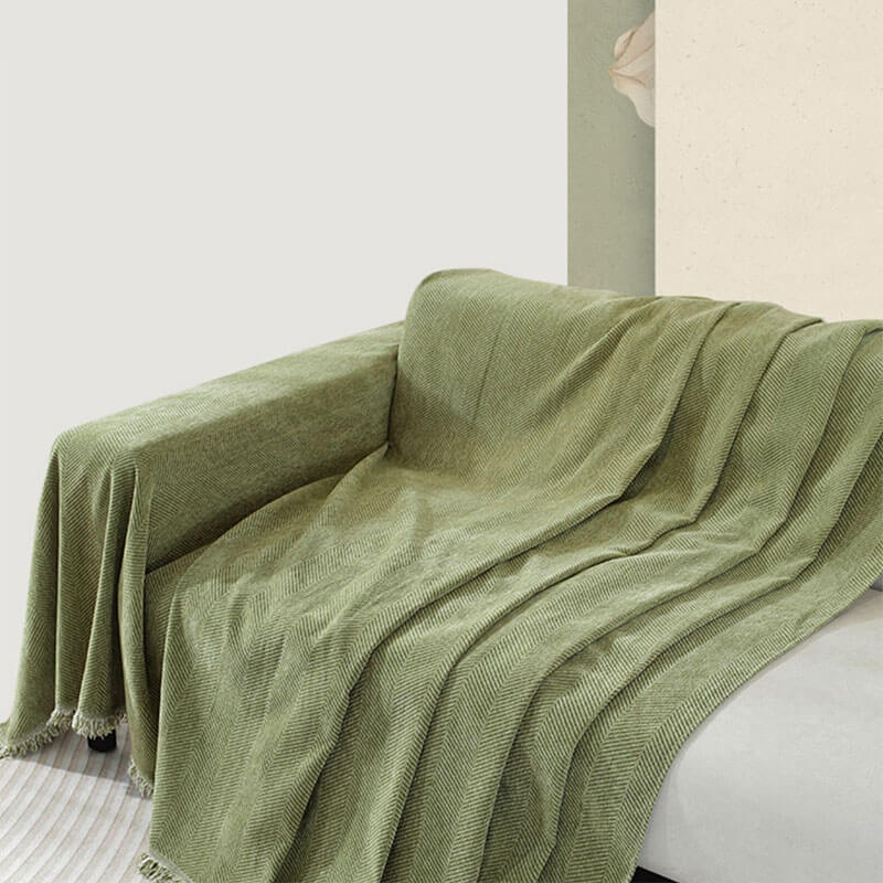 Chenille Blanket Herringbone Tassel Outdoor Garden Sofa Cover Sofa Throw Blanket