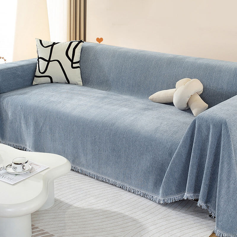 Chenille Blanket Herringbone Tassel Outdoor Garden Sofa Cover Sofa Throw Blanket