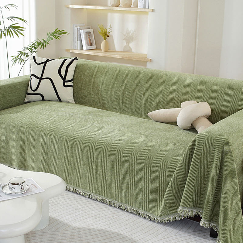 Chenille Blanket Herringbone Tassel Outdoor Garden Sofa Cover Sofa Throw Blanket