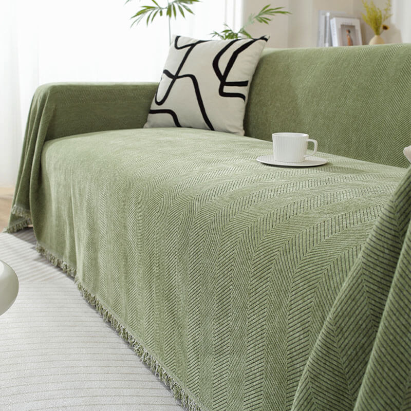 Chenille Blanket Herringbone Tassel Outdoor Garden Sofa Cover Sofa Throw Blanket