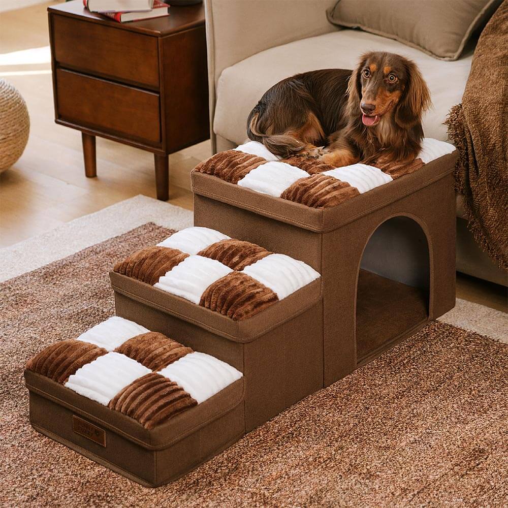 Chessboard Handcrafted Dog Steps With Storage And Condo - Napsteps