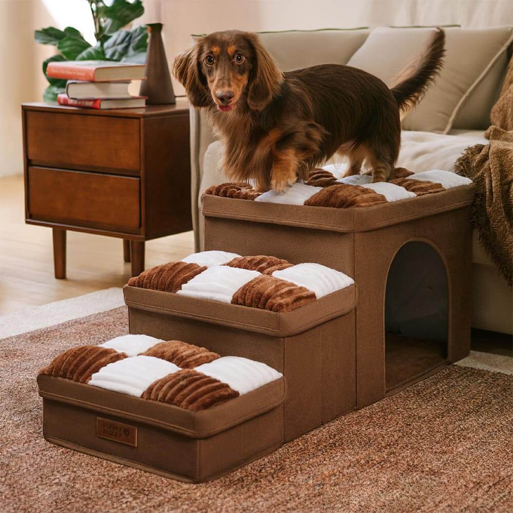Chessboard Handcrafted Dog Steps With Storage And Condo - Napsteps
