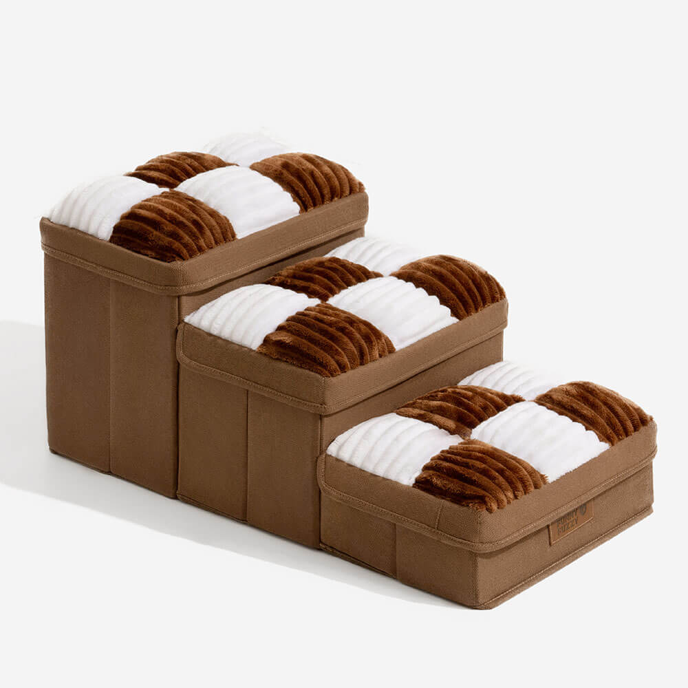 Chessboard Plaid Handcrafted Dog Steps with Storage - Multifunctional and Foldable