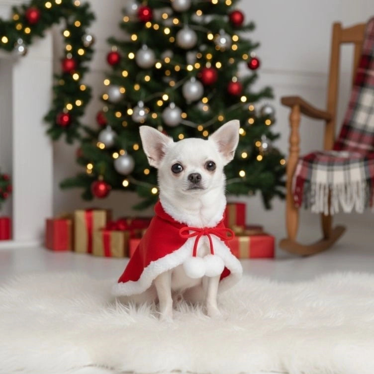 Christmas Santa Pet Cloak Warm Plush Dog Cape with Hat Christmas Dog Clothing