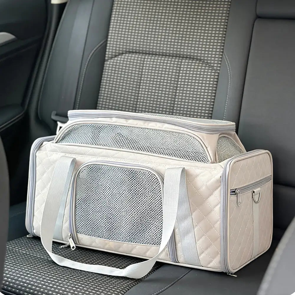 Classic Diamond Pattern Portable Large-Capacity Expandable Pet Carrier Bag Cat Carrier Dog Carrier