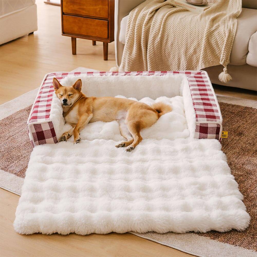 Classic Plaid Ergonomic Calming Dog Bed - Expandable&Washable