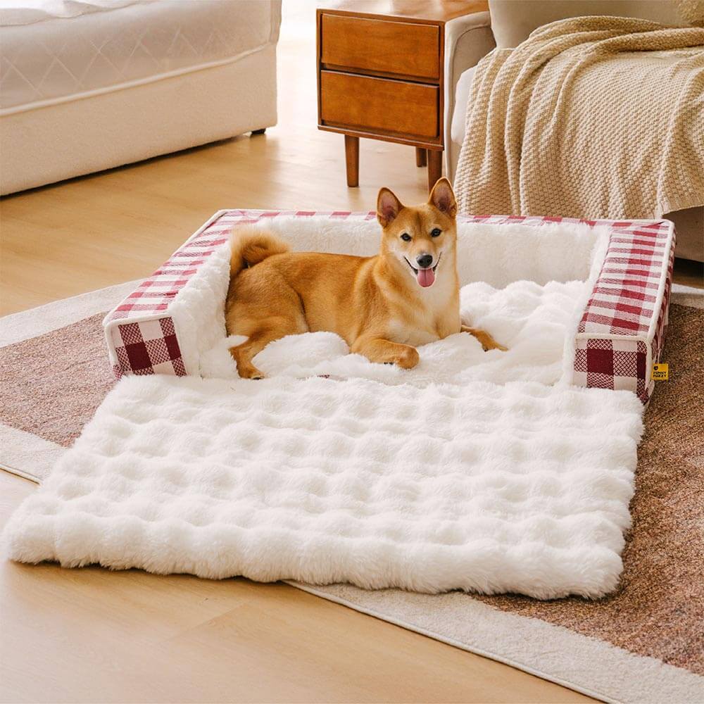 Classic Plaid Ergonomic Calming Dog Bed - Expandable&Washable