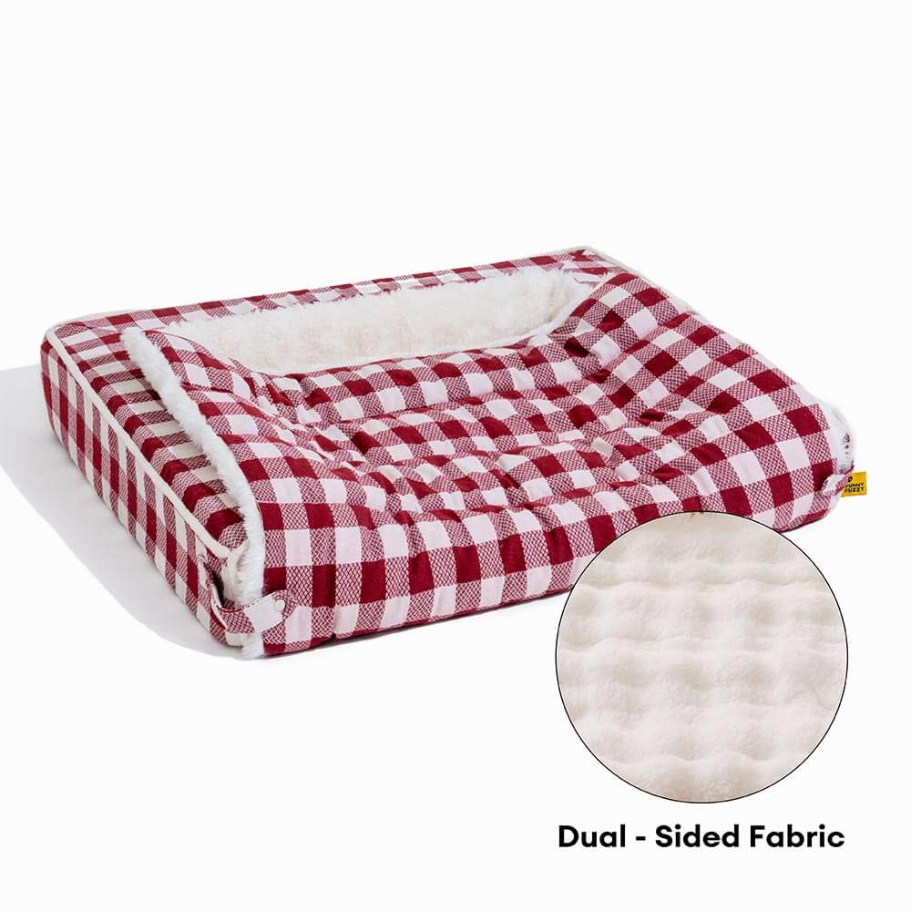 Classic Plaid Ergonomic Calming Dog Bed - Expandable&Washable