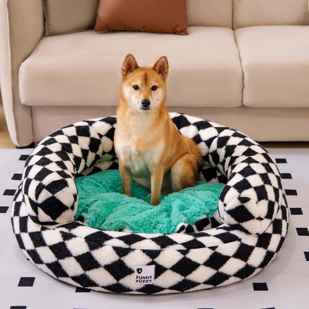 Classic Argyle Washable Bolster Donut Dog Bed - Cosy Haven