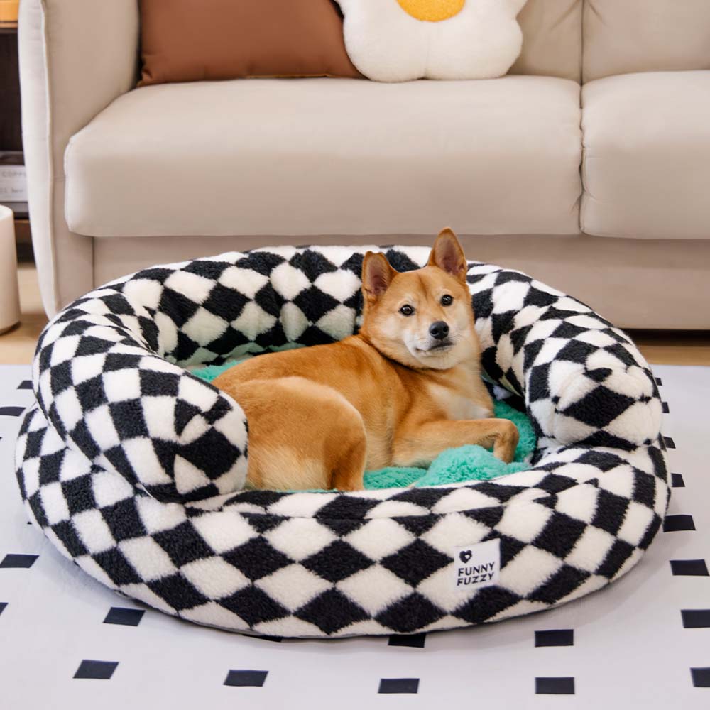 Classic Argyle Washable Bolster Donut Dog Bed - Cosy Haven